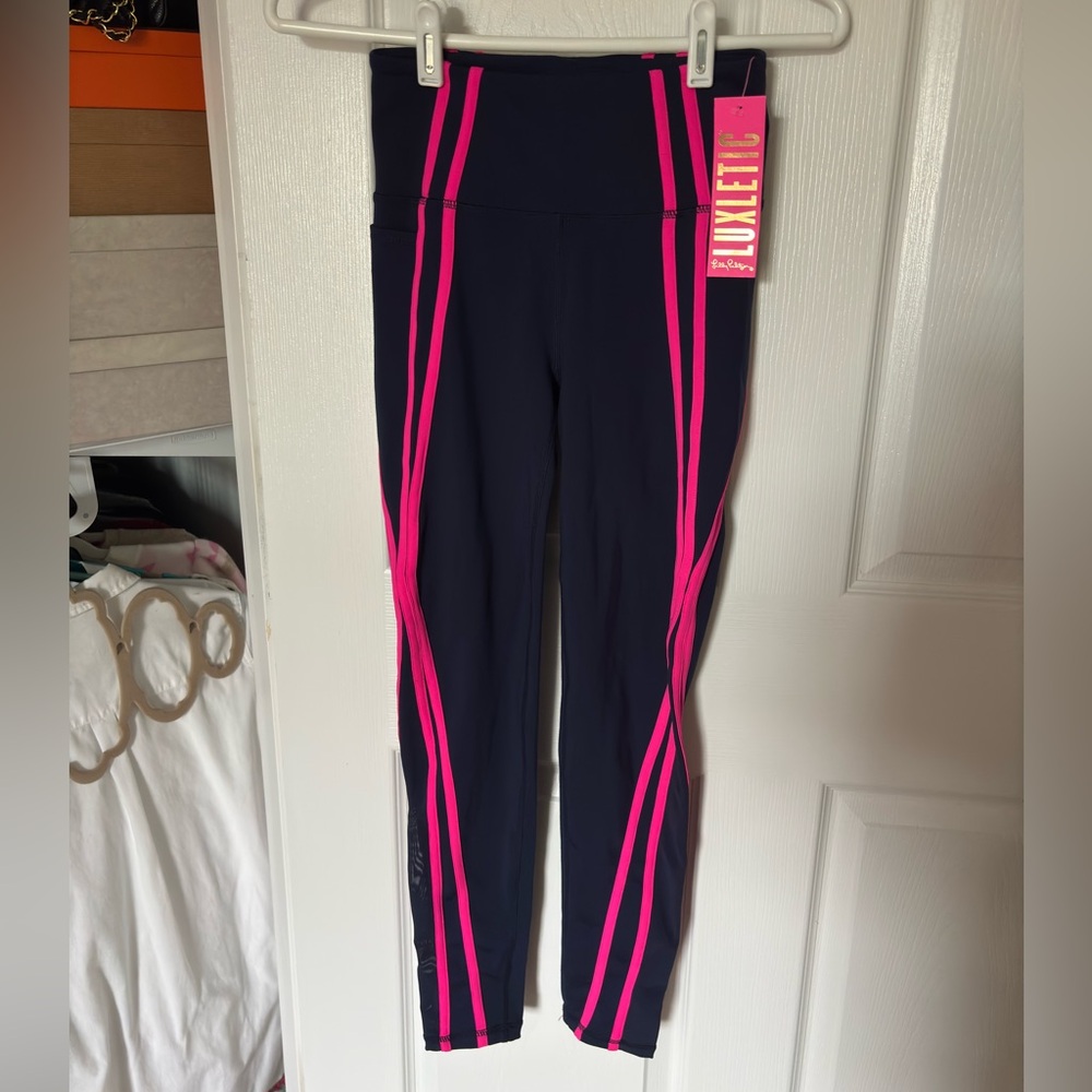 Lilly Pulitzer Activewear Leggings with Pink Accent Stripes, NWT
